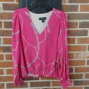 Karen Kane V Neck Cain Link Print Blouse Size M (1390)